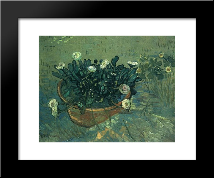 Still Life Bowl With Daisies 20x24 Black Modern Wood Framed Art Print Poster by Van Gogh, Vincent