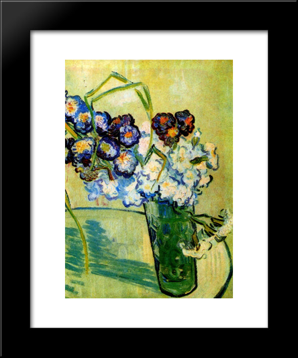 Still Life Glass With Carnations 20x24 Black Modern Wood Framed Art Print Poster by Van Gogh, Vincent