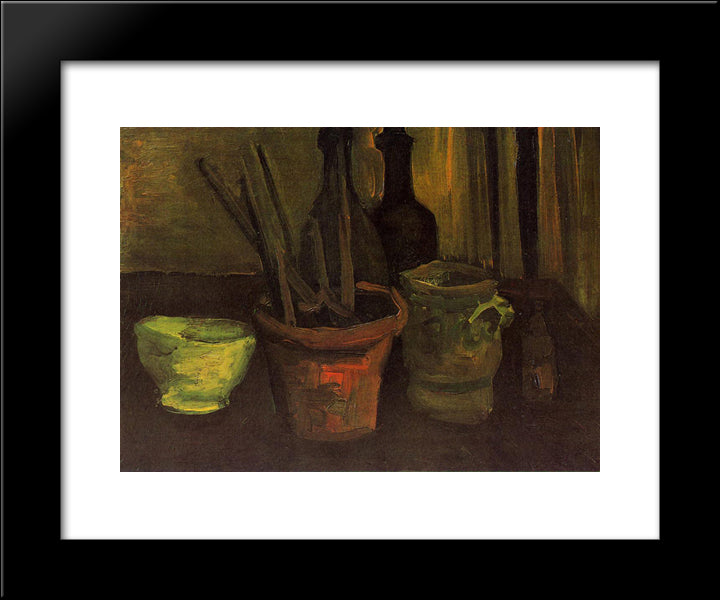 Still Life Of Paintbrushes In A Flowerpot 20x24 Black Modern Wood Framed Art Print Poster by Van Gogh, Vincent