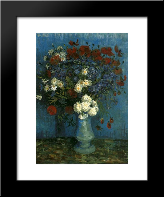 Still Life Vase With Cornflowers And Poppies 20x24 Black Modern Wood Framed Art Print Poster by Van Gogh, Vincent