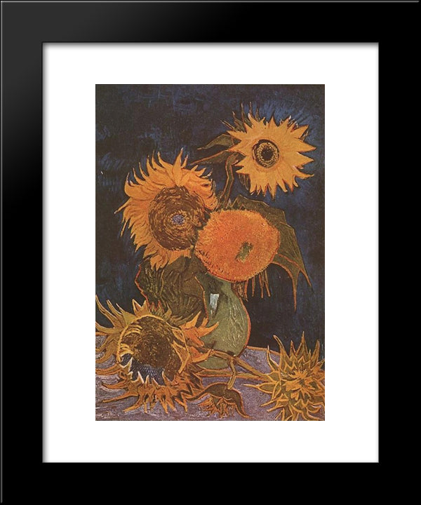 Still Life Vase With Five Sunflowers 20x24 Black Modern Wood Framed Art Print Poster by Van Gogh, Vincent