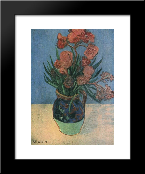 Still Life Vase With Oleanders 20x24 Black Modern Wood Framed Art Print Poster by Van Gogh, Vincent