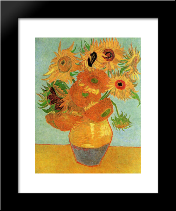 Still Life Vase With Twelve Sunflowers 20x24 Black Modern Wood Framed Art Print Poster by Van Gogh, Vincent