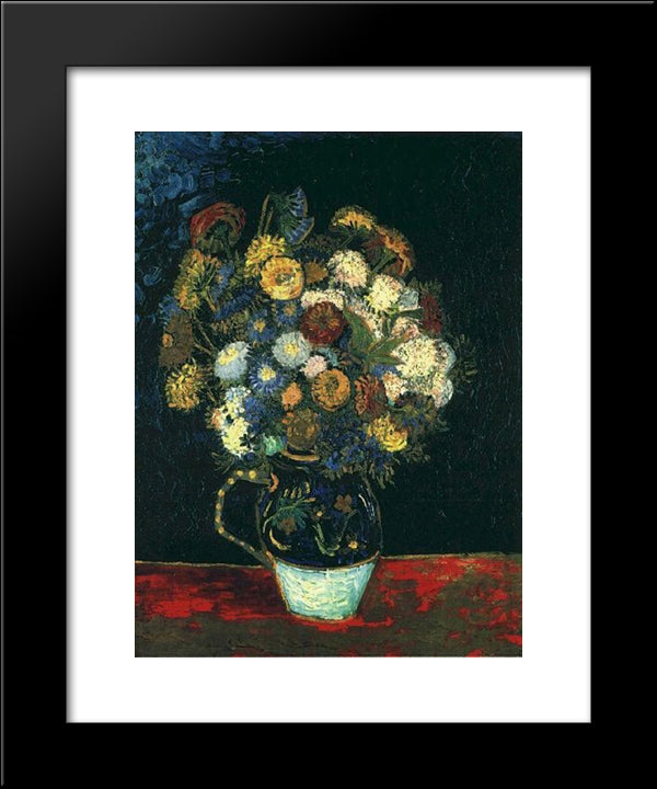 Still Life Vase With Zinnias 20x24 Black Modern Wood Framed Art Print Poster by Van Gogh, Vincent