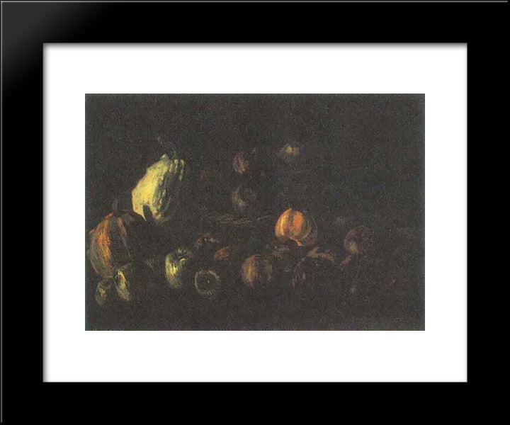 Still Life With A Basket Of Apples And Two Pumpkins 20x24 Black Modern Wood Framed Art Print Poster by Van Gogh, Vincent