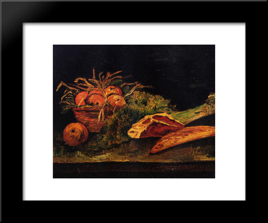 Still Life With Apples, Meat And A Roll 20x24 Black Modern Wood Framed Art Print Poster by Van Gogh, Vincent