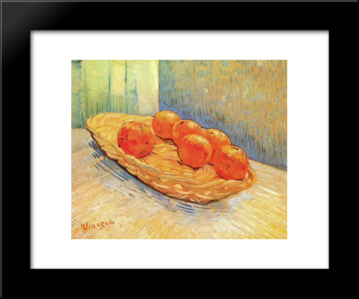 Still Life With Basket And Six Oranges 20x24 Black Modern Wood Framed Art Print Poster by Van Gogh, Vincent