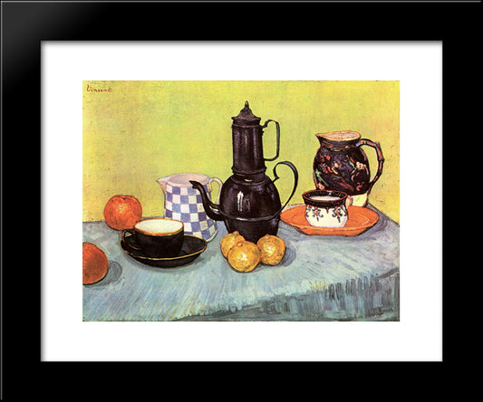 Still Life With Blue Enamel Coffeepot, Earthenware And Fruit 20x24 Black Modern Wood Framed Art Print Poster by Van Gogh, Vincent