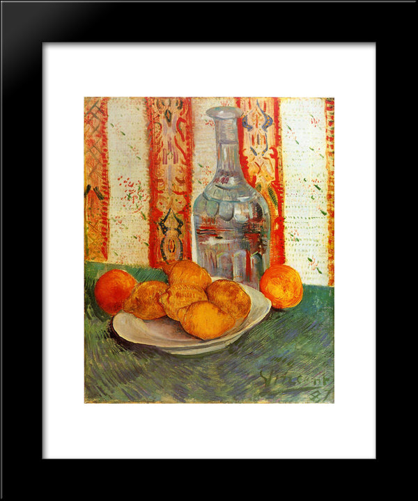 Still Life With Decanter And Lemons On A Plate 20x24 Black Modern Wood Framed Art Print Poster by Van Gogh, Vincent