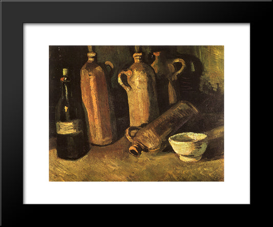 Still Life With Four Stone Bottles, Flask And White Cup 20x24 Black Modern Wood Framed Art Print Poster by Van Gogh, Vincent