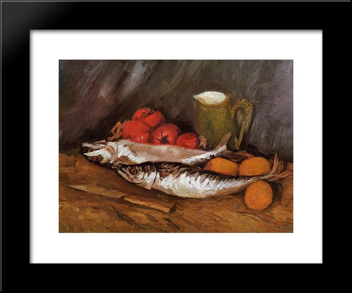 Still Life With Mackerels, Lemons And Tomatoes 20x24 Black Modern Wood Framed Art Print Poster by Van Gogh, Vincent