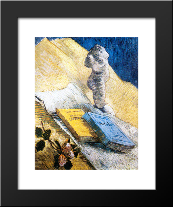 Still Life With Plaster Statuette, A Rose And Two Novels 20x24 Black Modern Wood Framed Art Print Poster by Van Gogh, Vincent