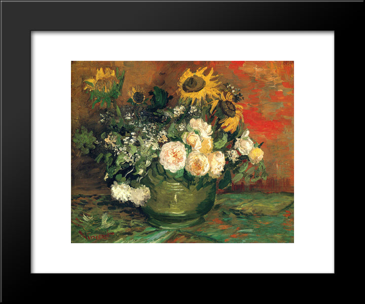 Still Life With Roses And Sunflowers 20x24 Black Modern Wood Framed Art Print Poster by Van Gogh, Vincent