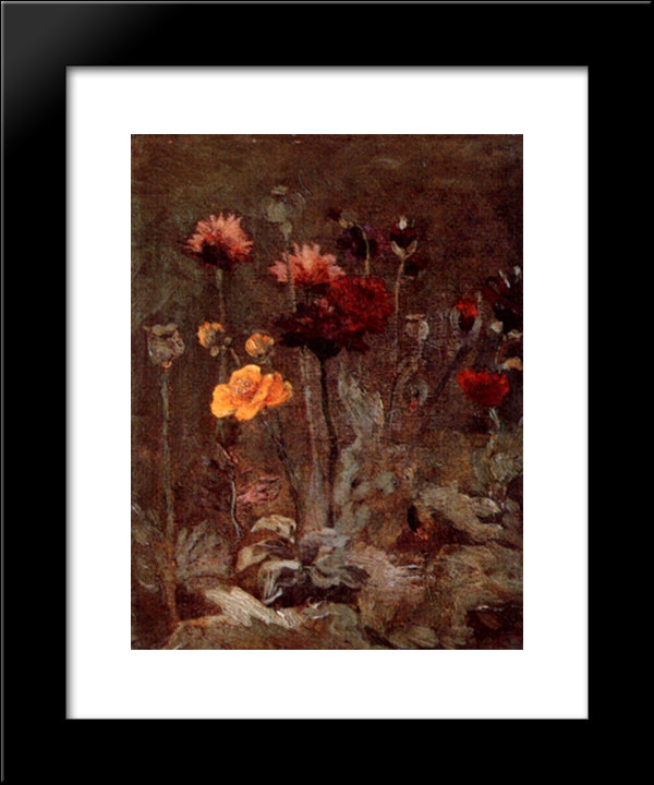 Still Life With Scabiosa And Ranunculus 20x24 Black Modern Wood Framed Art Print Poster by Van Gogh, Vincent