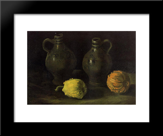 Still Life With Two Jars And Two Pumpkins 20x24 Black Modern Wood Framed Art Print Poster by Van Gogh, Vincent