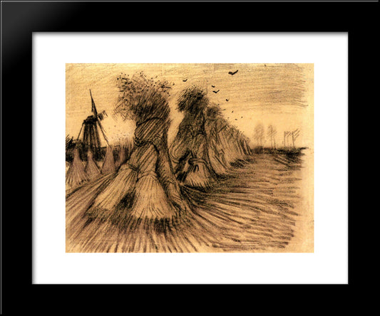 Stooks And A Mill 20x24 Black Modern Wood Framed Art Print Poster by Van Gogh, Vincent