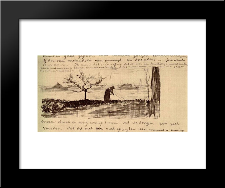 Stooping Woman In Landscape 20x24 Black Modern Wood Framed Art Print Poster by Van Gogh, Vincent