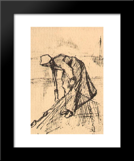 Stooping Woman With Net 20x24 Black Modern Wood Framed Art Print Poster by Van Gogh, Vincent