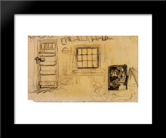 Studies Of The Interior Of A Cottage, And A Sketch Of The Potato Eaters 20x24 Black Modern Wood Framed Art Print Poster by Van Gogh, Vincent