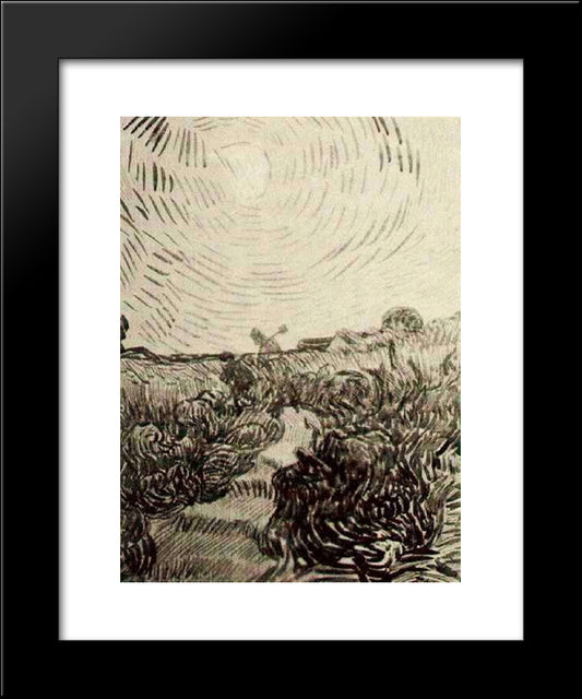 Sun Disk Above A Path Between Shrubs 20x24 Black Modern Wood Framed Art Print Poster by Van Gogh, Vincent