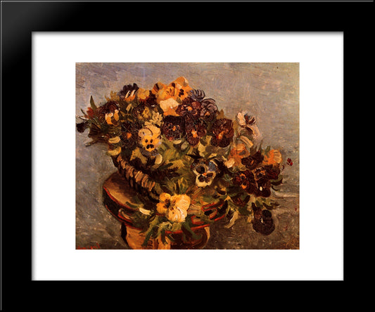 Tambourine With Pansies 20x24 Black Modern Wood Framed Art Print Poster by Van Gogh, Vincent