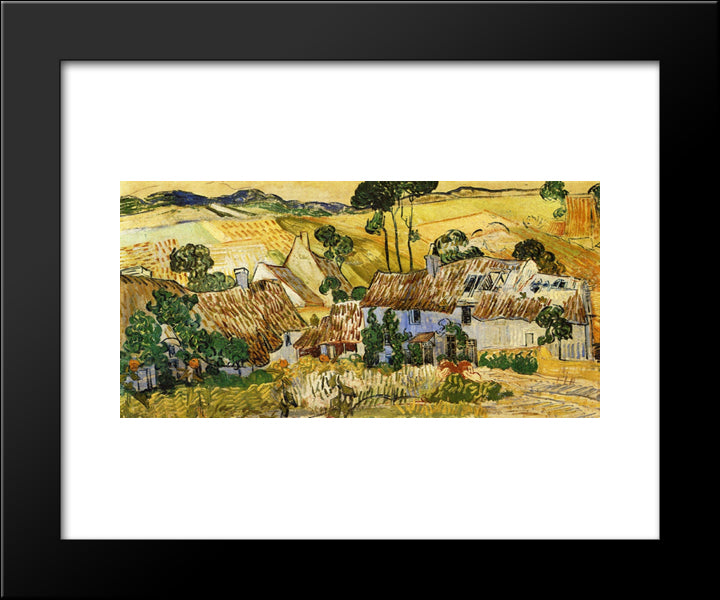 Thatched Houses Against A Hill 20x24 Black Modern Wood Framed Art Print Poster by Van Gogh, Vincent