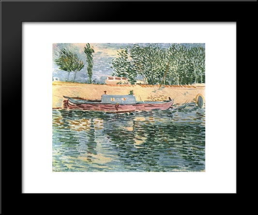 The Banks Of The Seine With Boats 20x24 Black Modern Wood Framed Art Print Poster by Van Gogh, Vincent