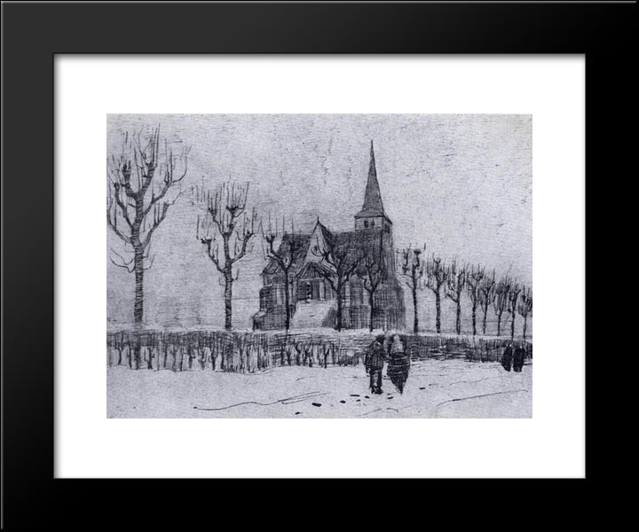 The Church In Nuenen In Winter 20x24 Black Modern Wood Framed Art Print Poster by Van Gogh, Vincent