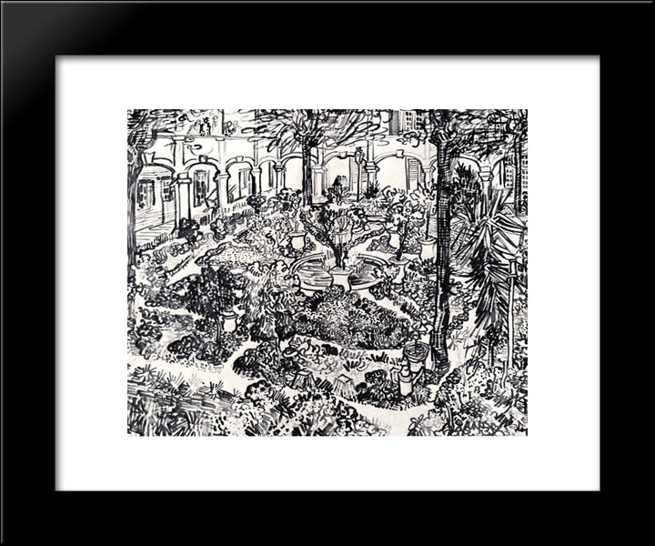 The Courtyard Of The Hospital At Arles 20x24 Black Modern Wood Framed Art Print Poster by Van Gogh, Vincent