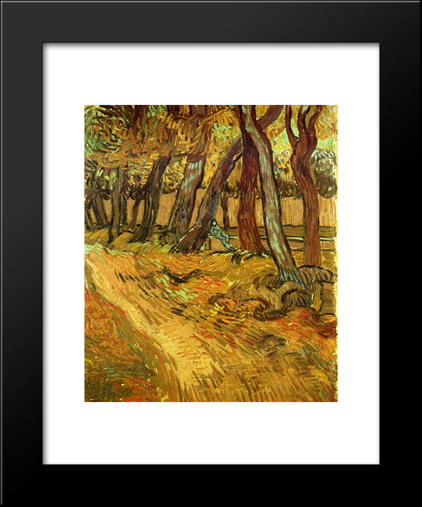 The Garden Of Saint-Paul Hospital With Figure 20x24 Black Modern Wood Framed Art Print Poster by Van Gogh, Vincent