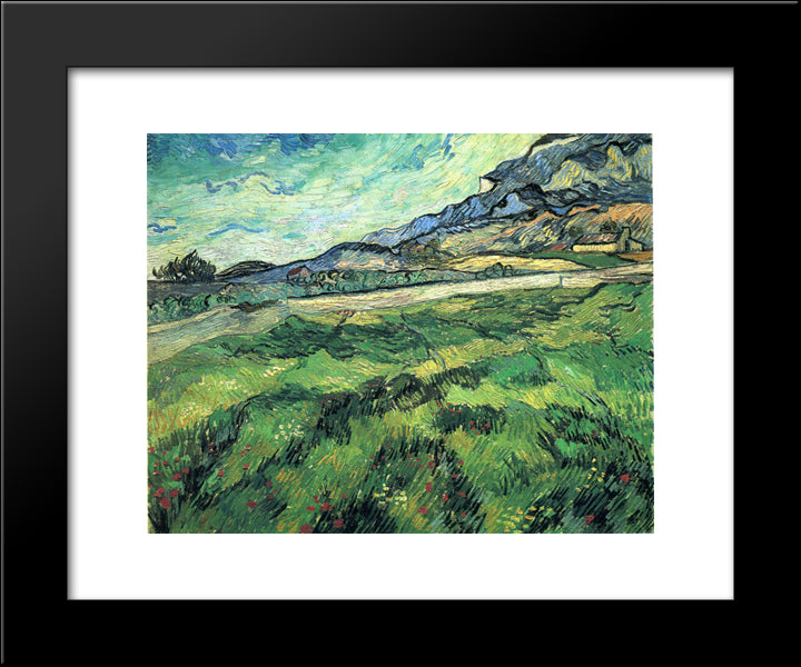 The Green Wheatfield Behind The Asylum 20x24 Black Modern Wood Framed Art Print Poster by Van Gogh, Vincent