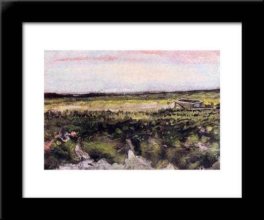 The Heath With A Wheelbarrow 20x24 Black Modern Wood Framed Art Print Poster by Van Gogh, Vincent