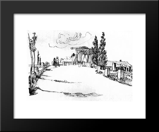 The Langlois Bridge At Arles 20x24 Black Modern Wood Framed Art Print Poster by Van Gogh, Vincent