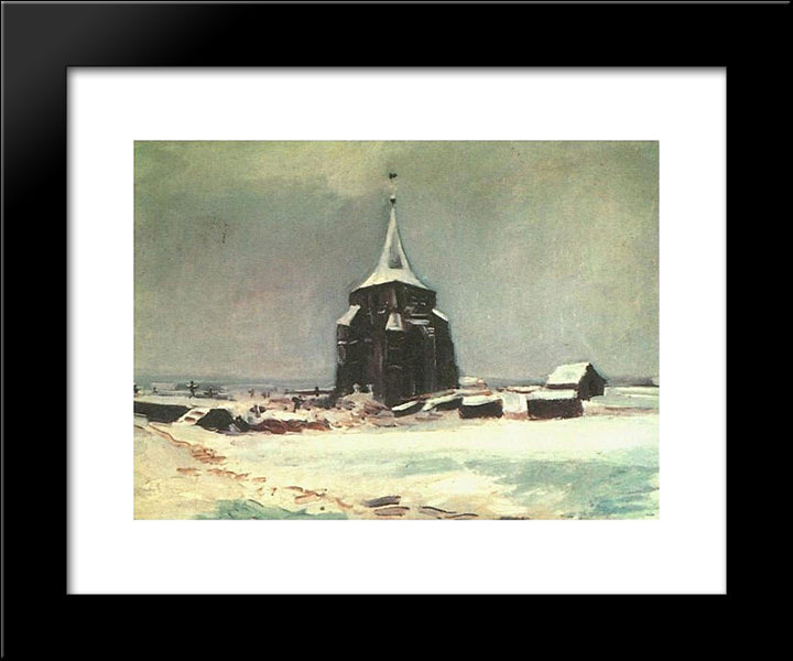 The Old Cemetery Tower At Nuenen In The Snow 20x24 Black Modern Wood Framed Art Print Poster by Van Gogh, Vincent