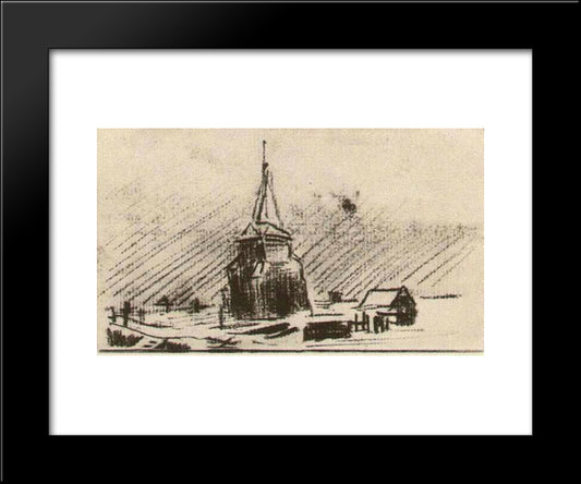 The Old Tower In The Snow 20x24 Black Modern Wood Framed Art Print Poster by Van Gogh, Vincent