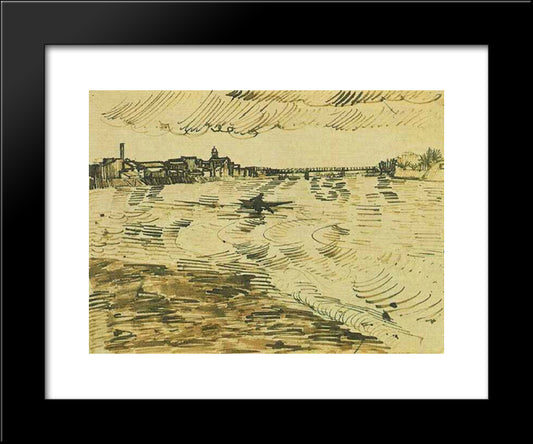 The Rhone With Boats And A Bridge 20x24 Black Modern Wood Framed Art Print Poster by Van Gogh, Vincent