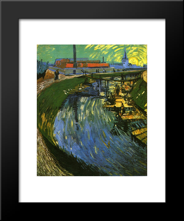 The Roubine Du Roi Canal With Washerwomen 20x24 Black Modern Wood Framed Art Print Poster by Van Gogh, Vincent