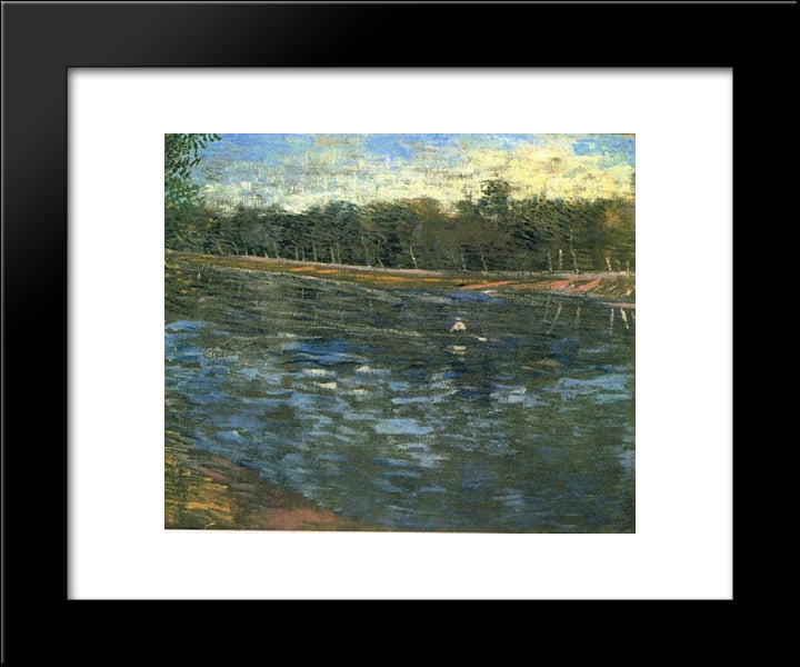 The Seine With A Rowing Boat 20x24 Black Modern Wood Framed Art Print Poster by Van Gogh, Vincent