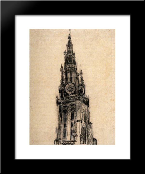 The Spire Of The Church Of Our Lady 20x24 Black Modern Wood Framed Art Print Poster by Van Gogh, Vincent