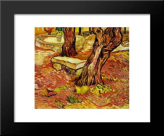 The Stone Bench In The Garden At Saint-Paul Hospital 20x24 Black Modern Wood Framed Art Print Poster by Van Gogh, Vincent