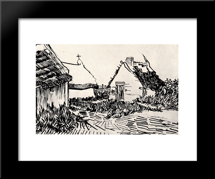 Three Cottages In Saintes-Maries 20x24 Black Modern Wood Framed Art Print Poster by Van Gogh, Vincent