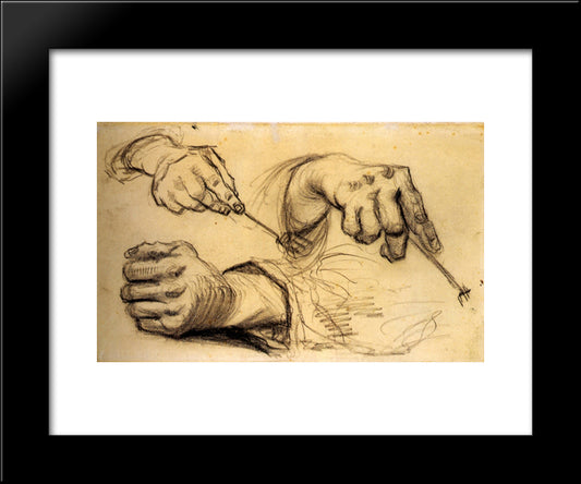 Three Hands, Two Holding Forks 20x24 Black Modern Wood Framed Art Print Poster by Van Gogh, Vincent