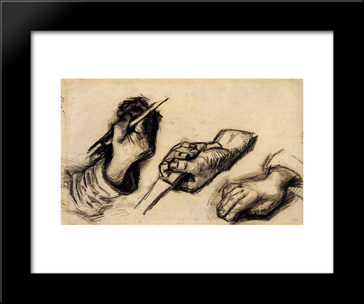 Three Hands, Two With Knives 20x24 Black Modern Wood Framed Art Print Poster by Van Gogh, Vincent