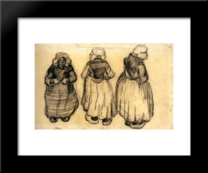 Three Studies Of A Woman With A Shawl 20x24 Black Modern Wood Framed Art Print Poster by Van Gogh, Vincent