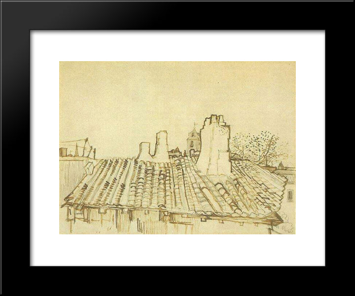 Tiled Roof With Chimneys And Church Tower 20x24 Black Modern Wood Framed Art Print Poster by Van Gogh, Vincent