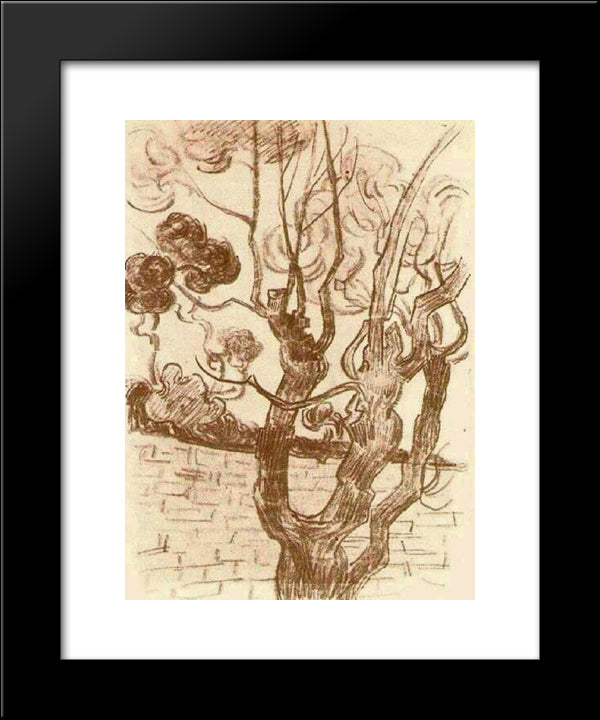 Treetop Seen Against The Wall Of The Asylum 20x24 Black Modern Wood Framed Art Print Poster by Van Gogh, Vincent