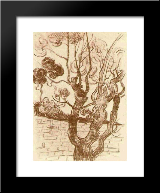 Treetop Seen Against The Wall Of The Asylum 20x24 Black Modern Wood Framed Art Print Poster by Van Gogh, Vincent