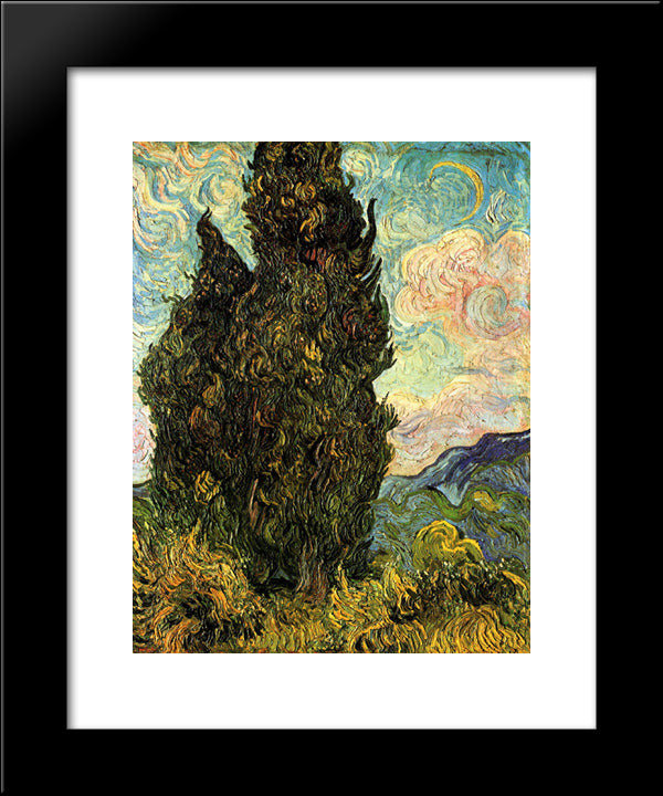 Two Cypresses 20x24 Black Modern Wood Framed Art Print Poster by Van Gogh, Vincent