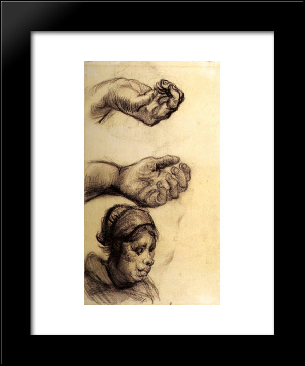 Two Hands And A Woman S Head 20x24 Black Modern Wood Framed Art Print Poster by Van Gogh, Vincent