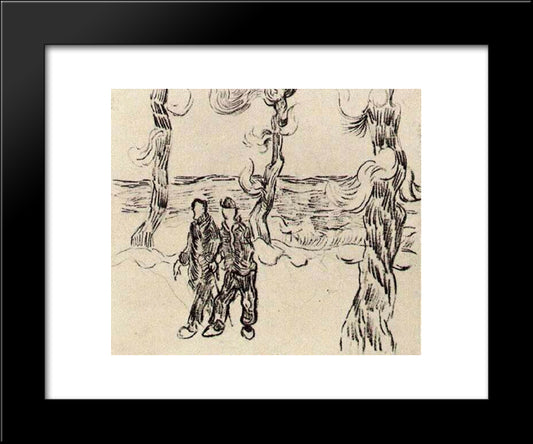 Two Men On A Road With Pine Trees 20x24 Black Modern Wood Framed Art Print Poster by Van Gogh, Vincent